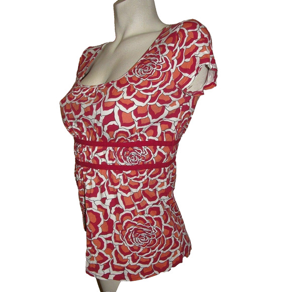 ANN TAYLOR Top Sz XS Wine Peach Floral Rose Scoop Neck SS Shirt Y2K Whimsigoth - Picture 2 of 4